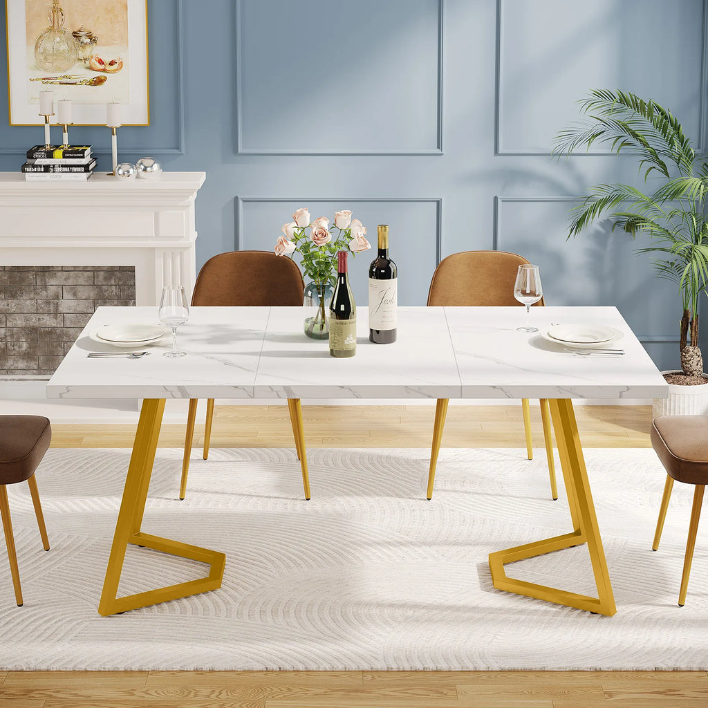 Dining Table with Faux Marble Table Top