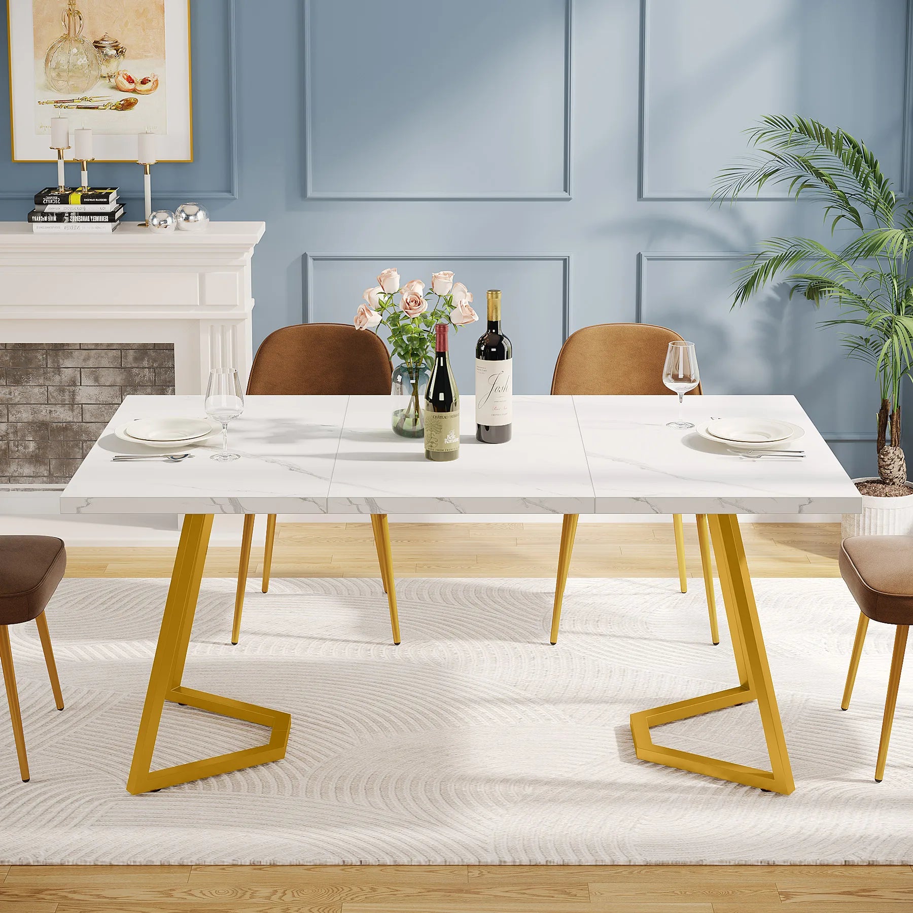 Dining Table with Faux Marble Table Top
