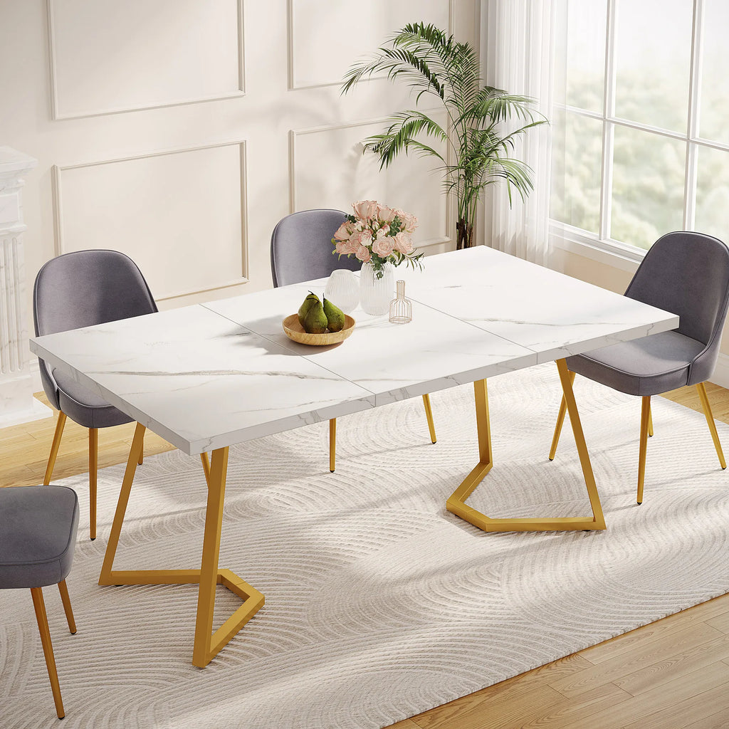 Dining Table with Faux Marble Table Top