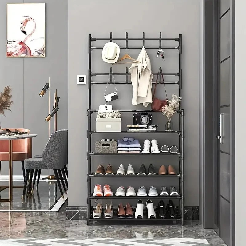 A clothes hanger and shoe rack