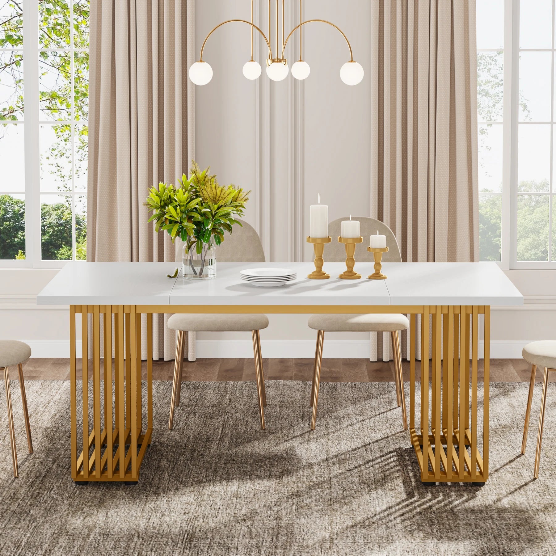 Dining Table with Faux Marble Table Top