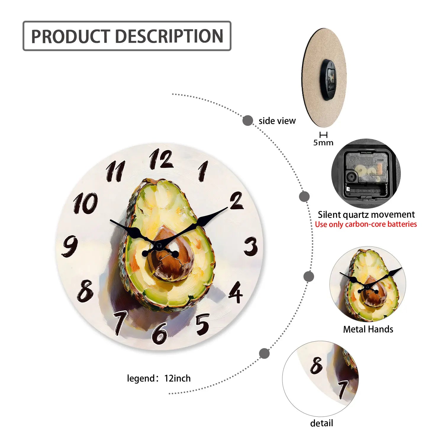 Avocado Pattern Wooden Wall Clock