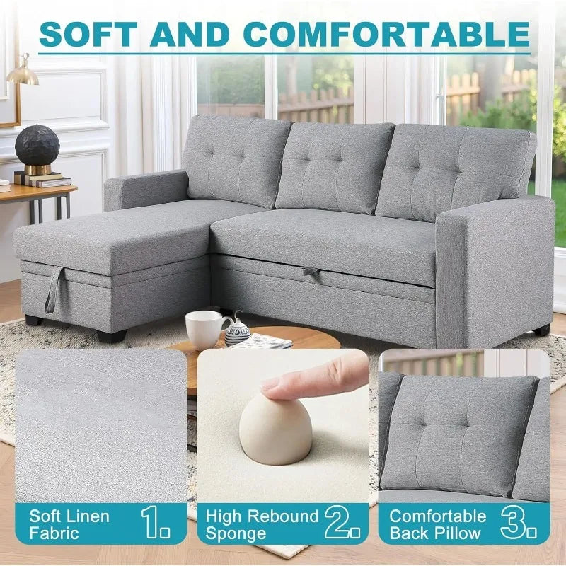 L-Shaped Sleeper Sofa with Storage Chaise,