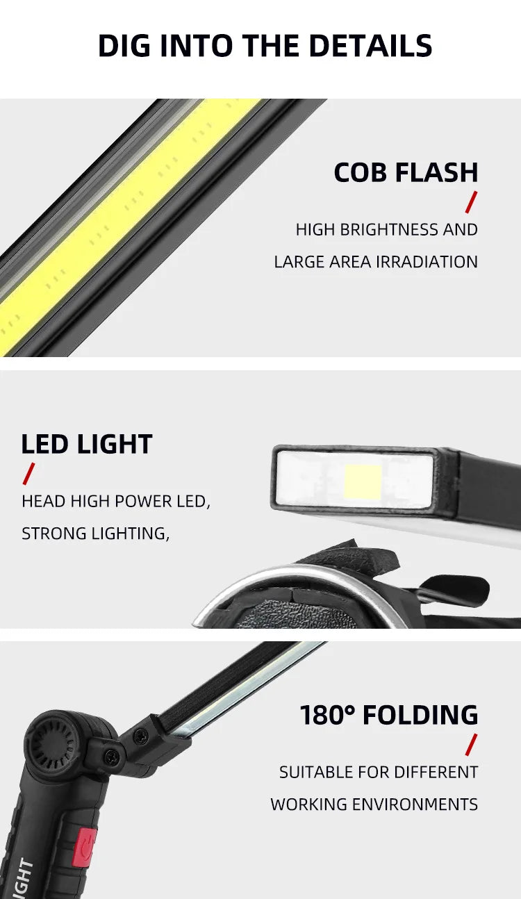 Rechargeable Flashlight  Magnet and Hook