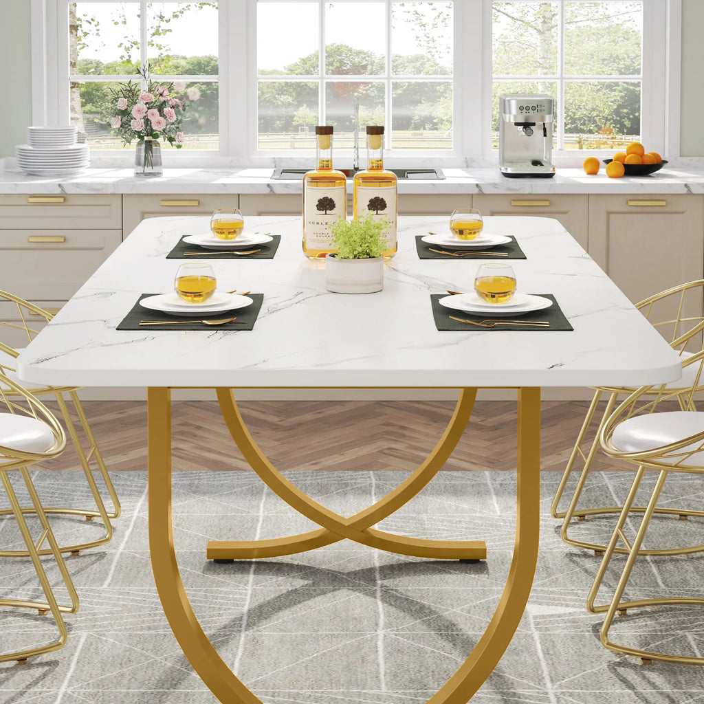 Dining Table with Faux Marble Table Top