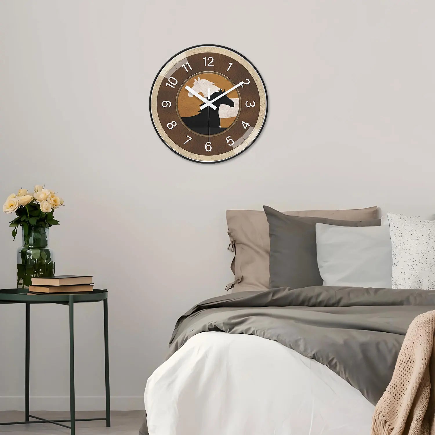 1 Brown Wall Clock, 8-12inch Round Silent