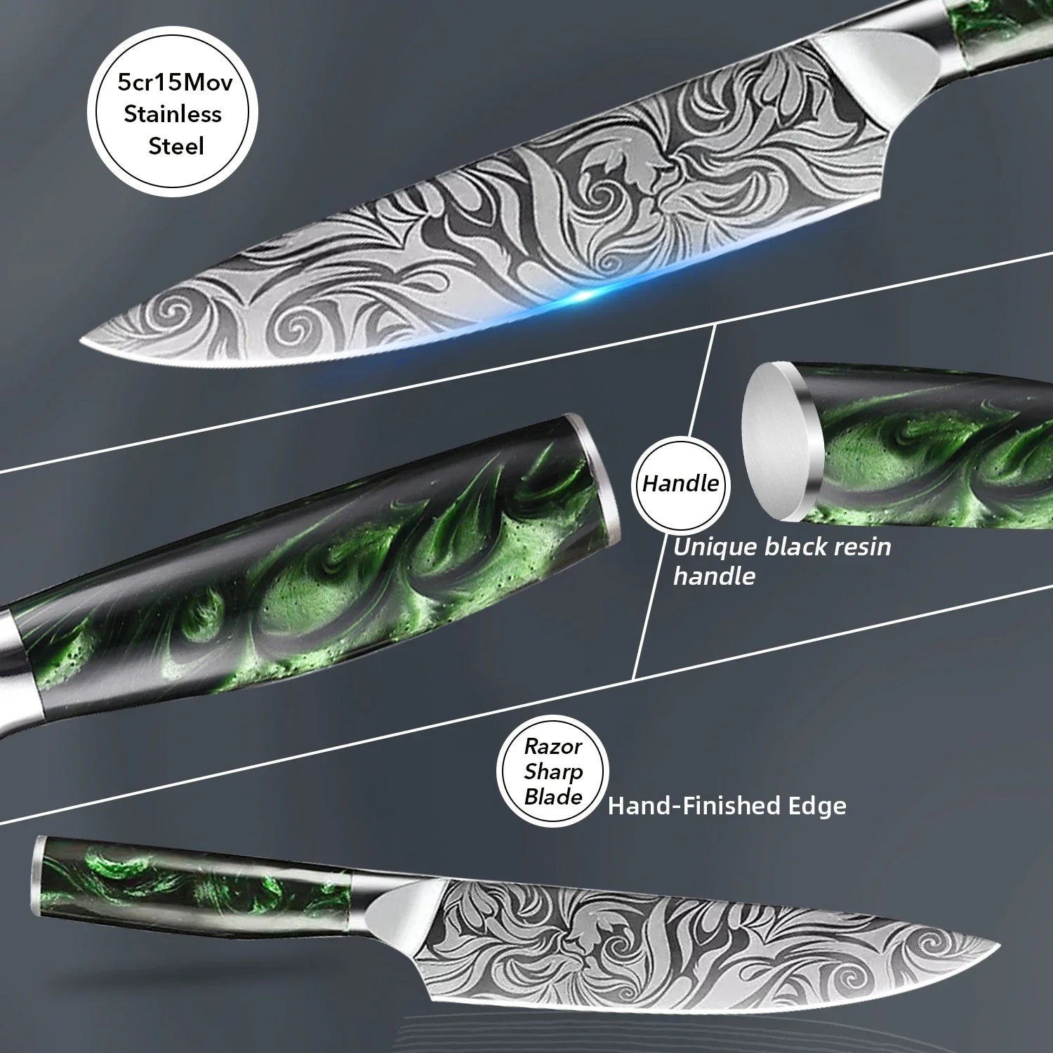 Damascus patterned knife set