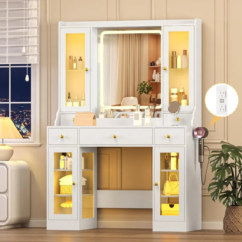 Makeup Vanity Desk with Mirror and Lights