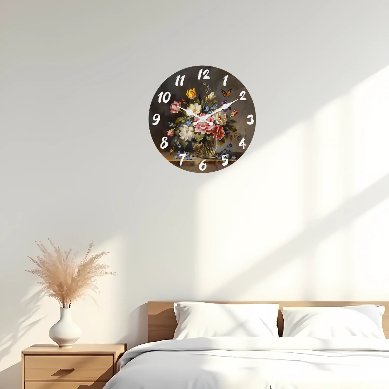 Floral Butterfly Wooden Wall Clock
