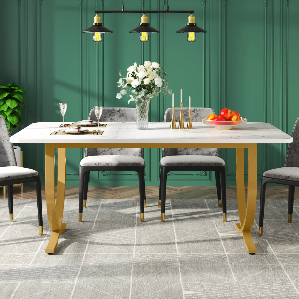 Dining Table with Faux Marble Table Top