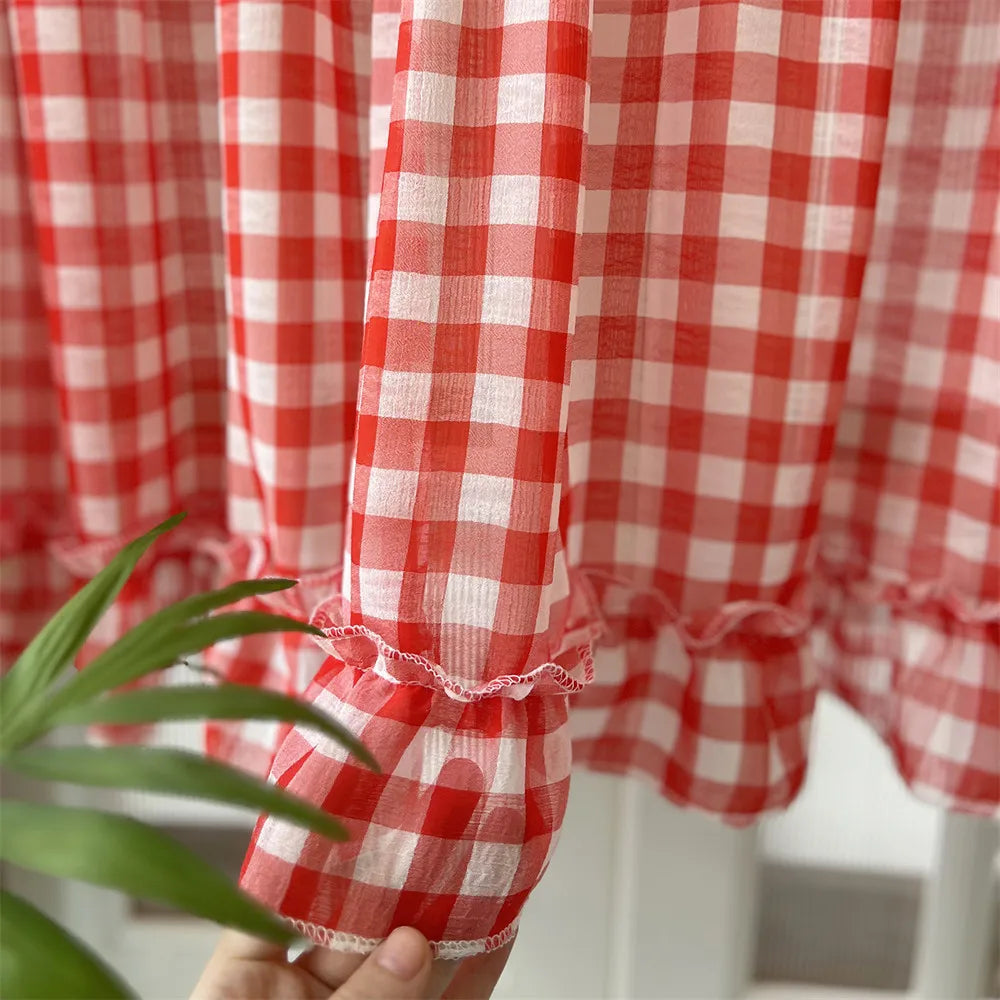 Red Plaid Ruffle Short Cafe Curtains