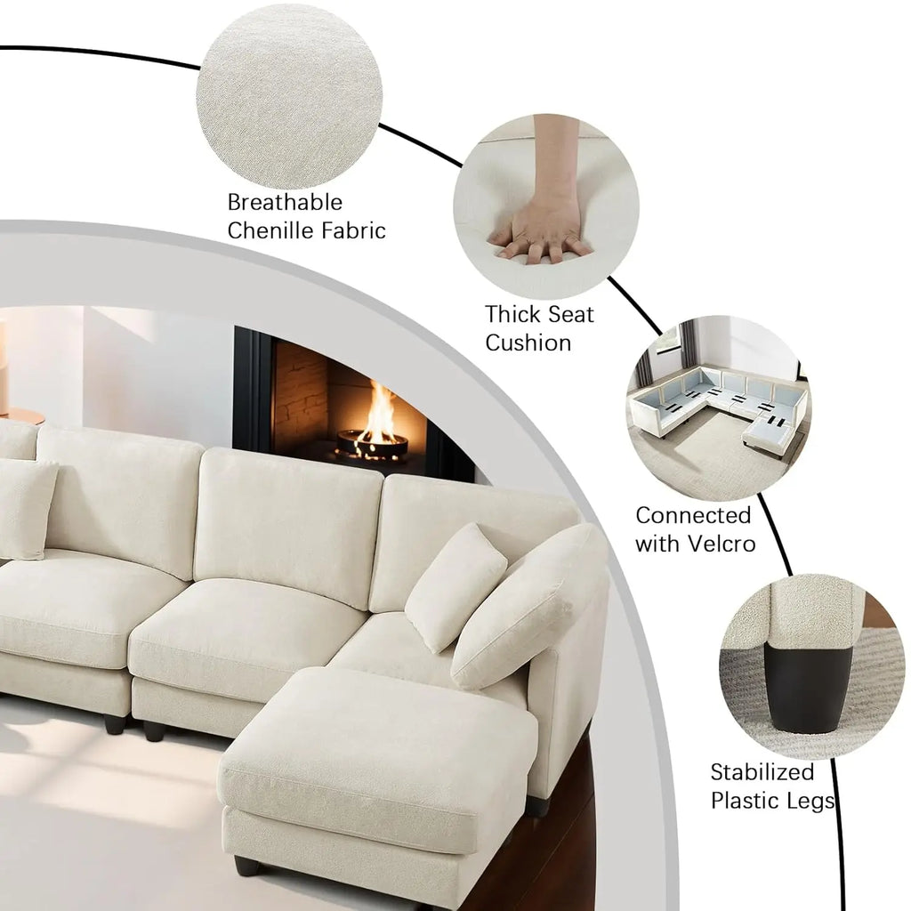 121" 7-Seater Modular Sectional Sofa Chenille