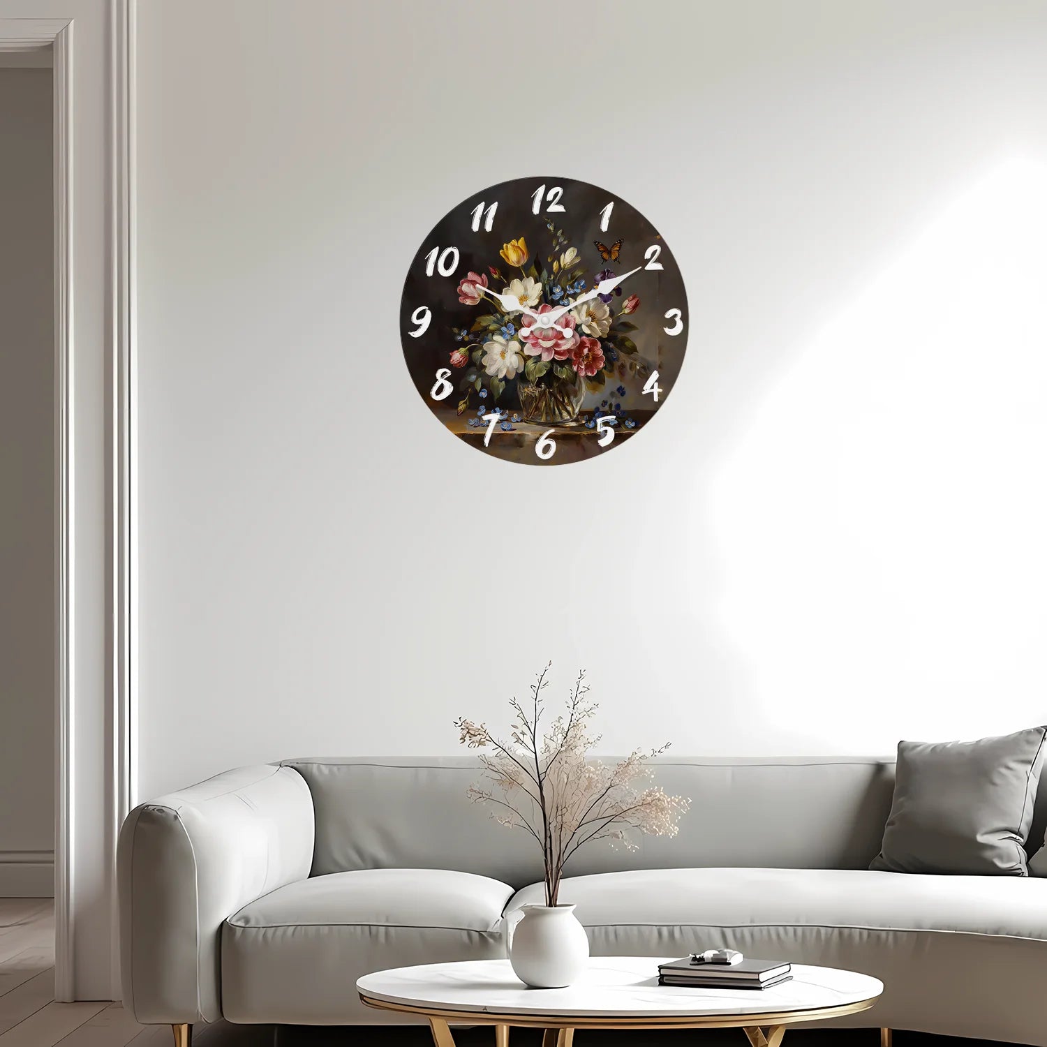 Floral Butterfly Wooden Wall Clock