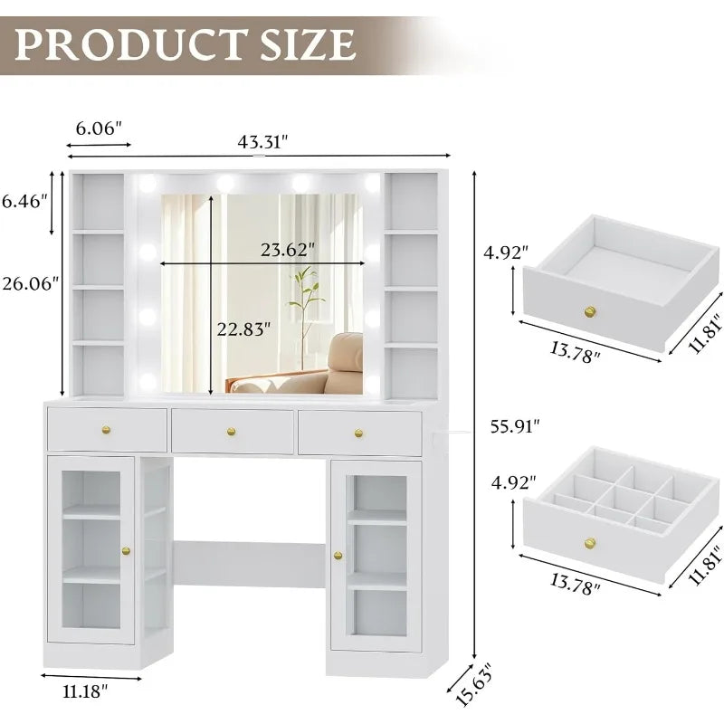 Makeup Vanity Desk with Mirror and Lights