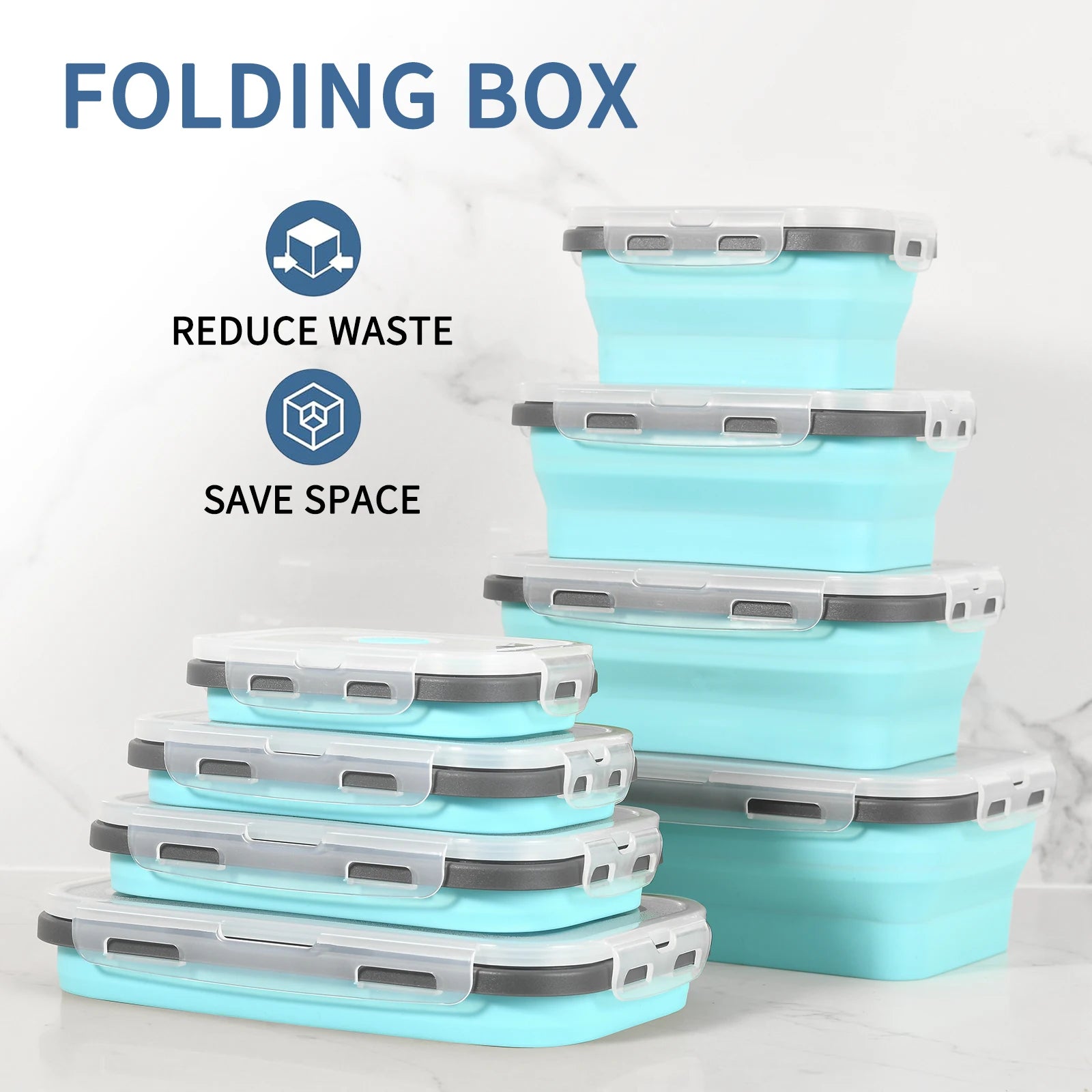 4 Pcs Blue Silicone Collapsible Square Food Storage