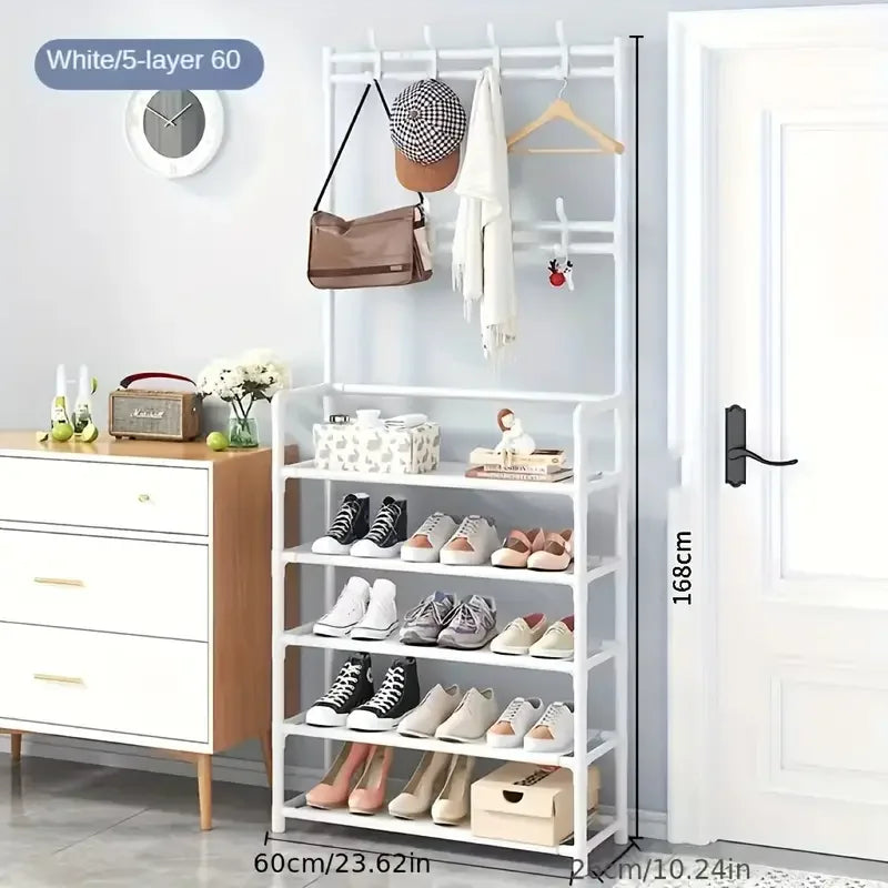 A clothes hanger and shoe rack
