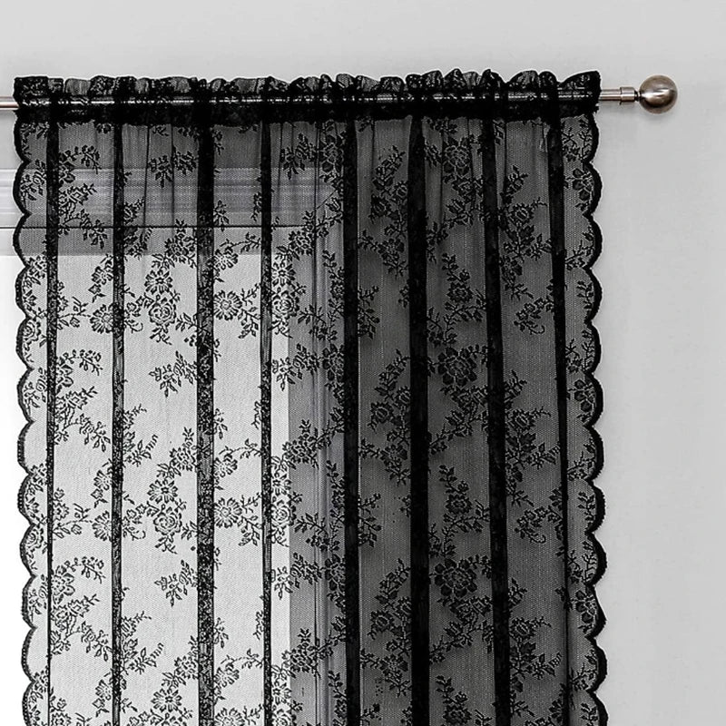 1pc Black Lace Floral Curtain