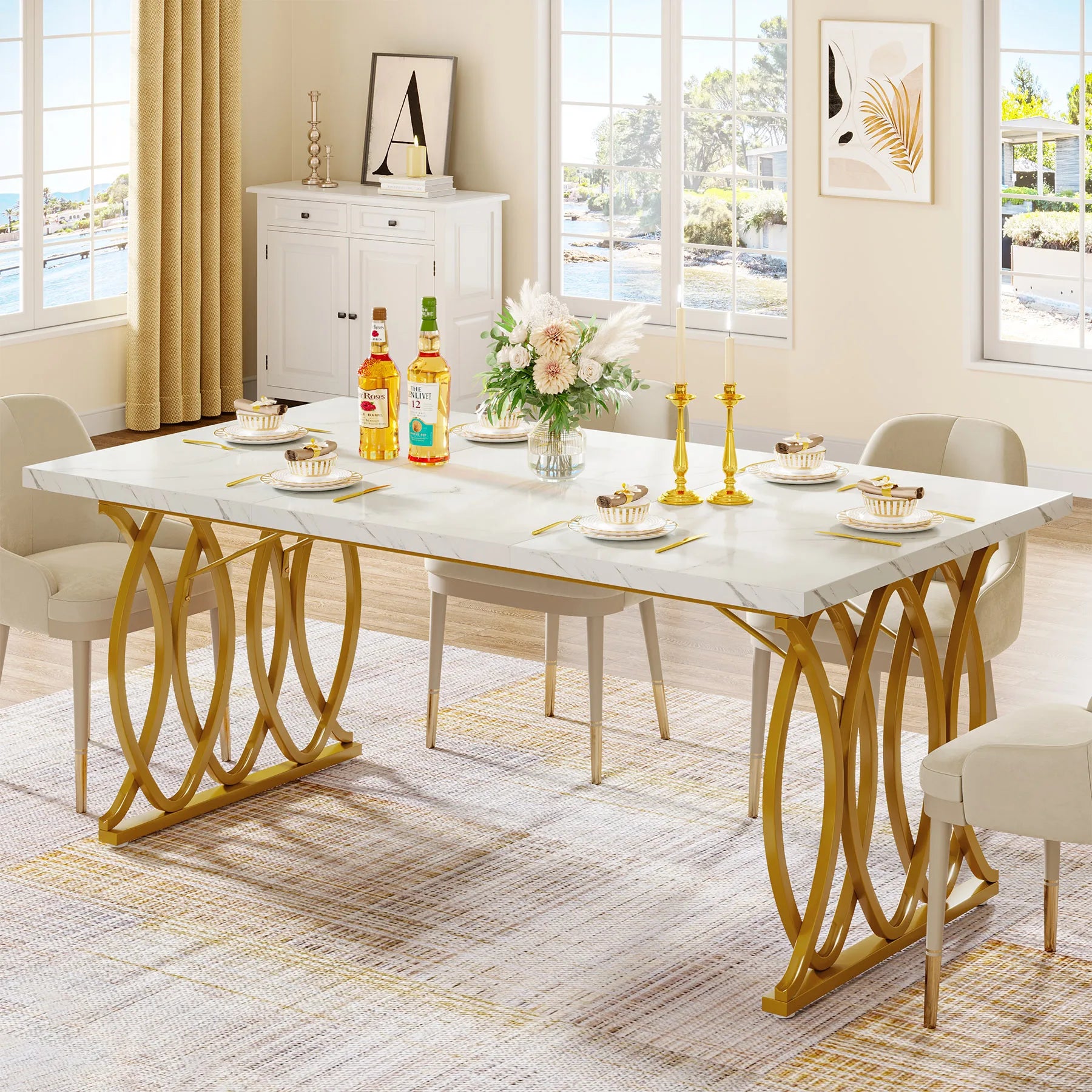 Dining Table with Faux Marble Table Top