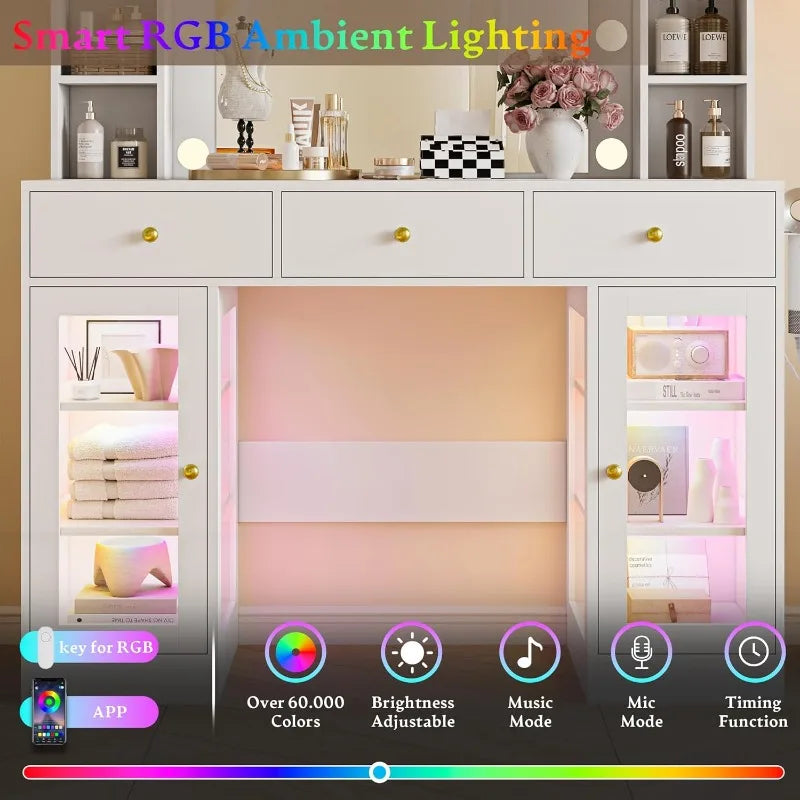 Makeup Vanity Desk with Mirror and Lights
