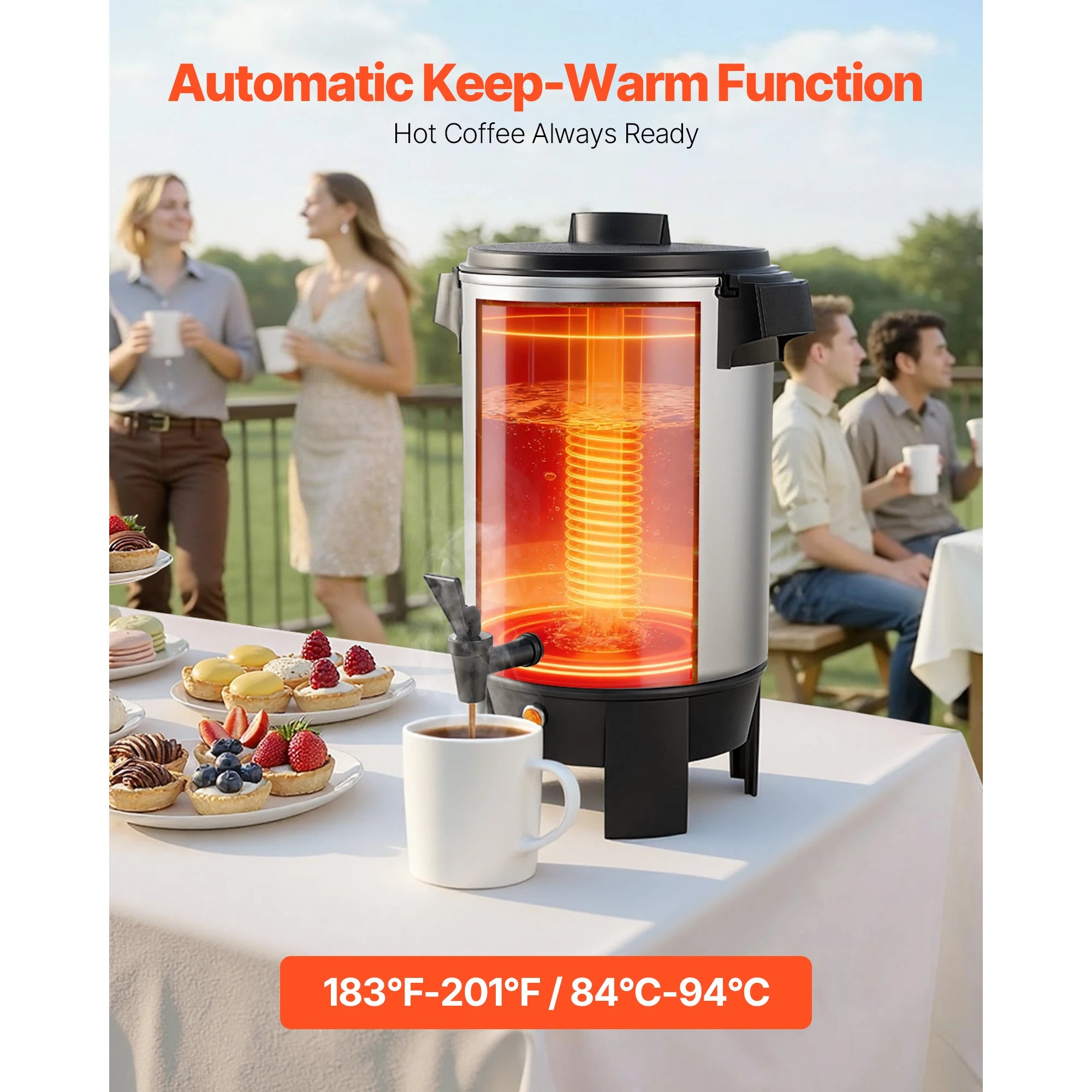 SucceBuy Commercial Coffee Urn Hot Beverage Dispenser with Dripless Faucet Quick-Brewing Coffee Maker for Catering, Party