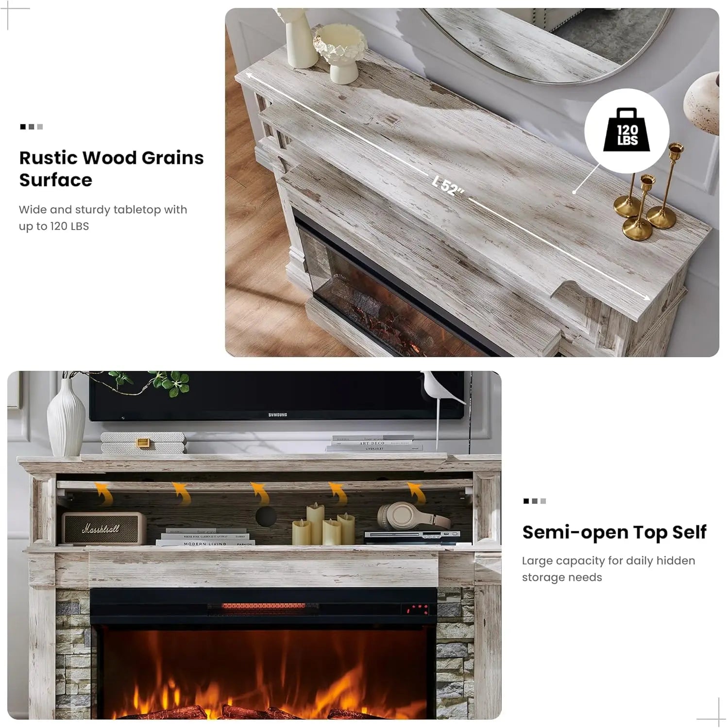 Electric Fireplace with Mantel TV Stand Heater