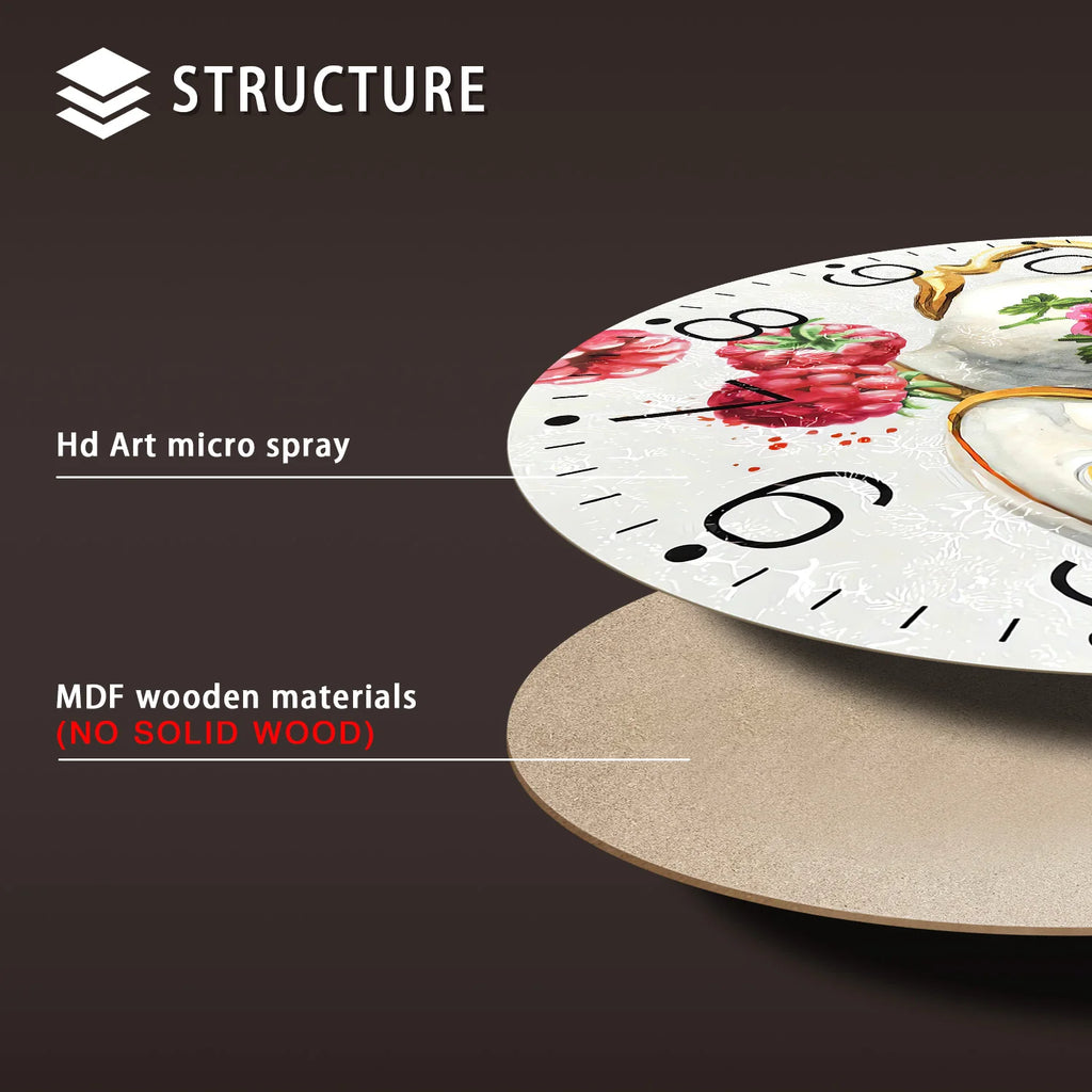 Teapot and Teacup Pattern Wooden Wall Clock
