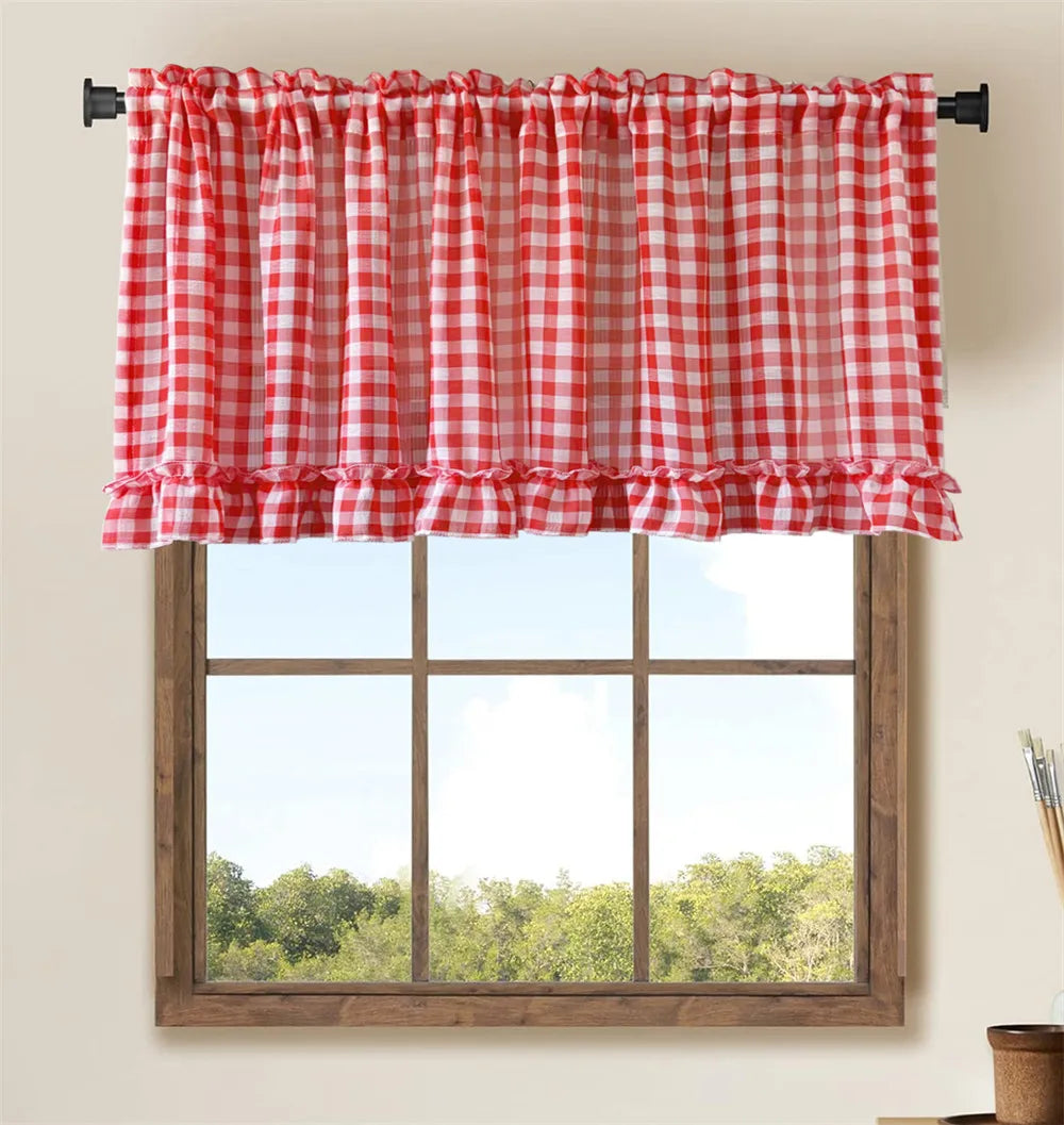 Red Plaid Ruffle Short Cafe Curtains