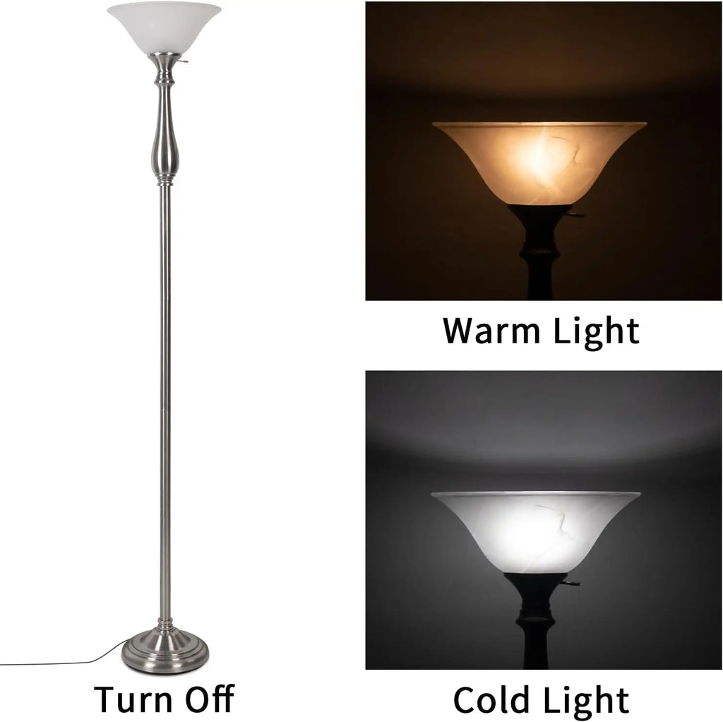 Torchiere Floor Lamp, White Alabaster Glass Shade