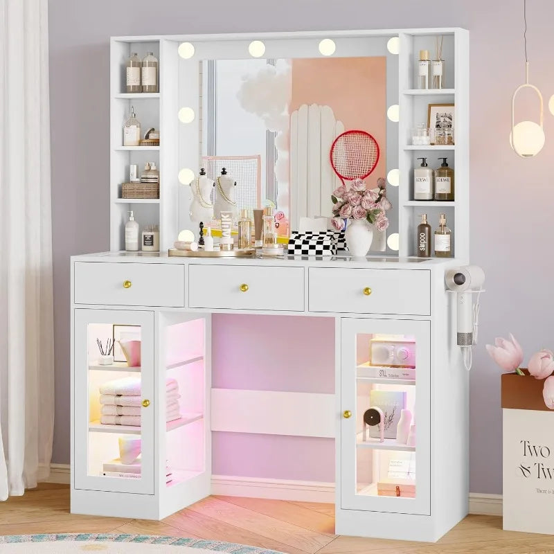 Makeup Vanity Desk with Mirror and Lights