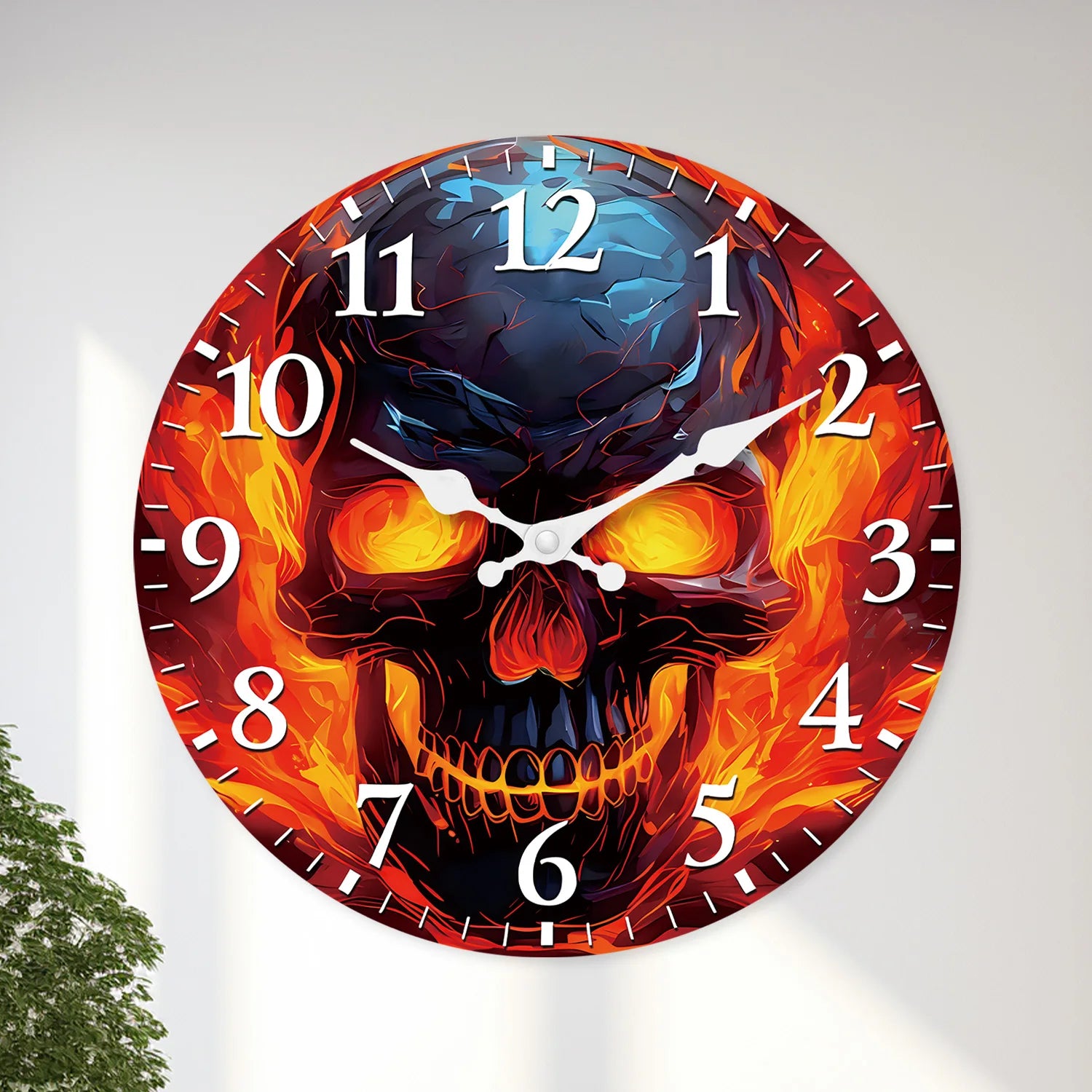 Flame Skull Pattern Wooden Wall Clock