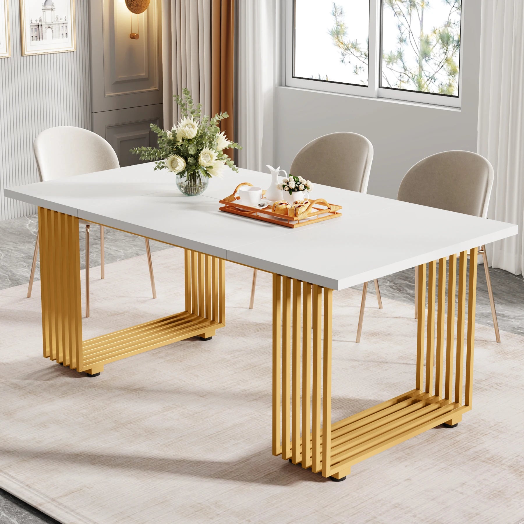 Dining Table with Faux Marble Table Top