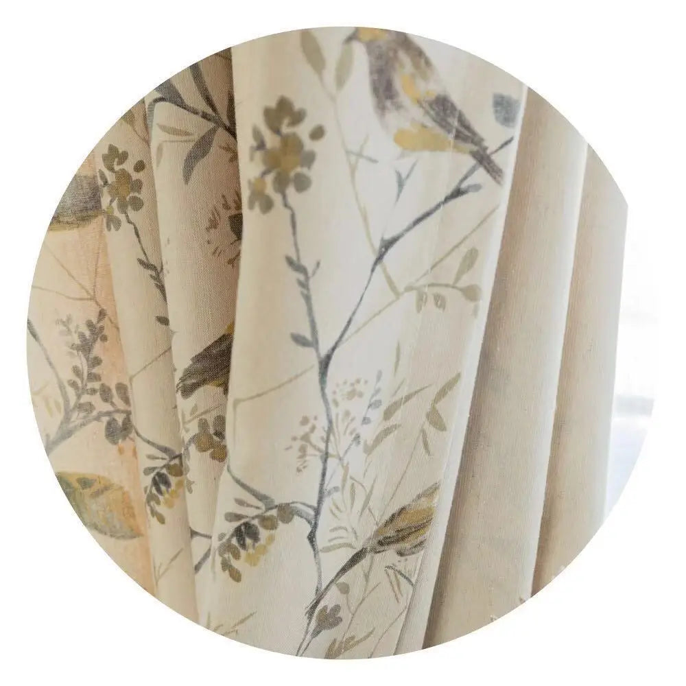 Cotton Linen Curtains for Living Room Beige Branch Printed Window Curtain for Bedroom Vintage Window Drapes Blind Panels Decor