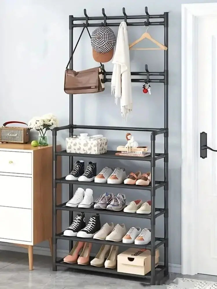 A clothes hanger and shoe rack