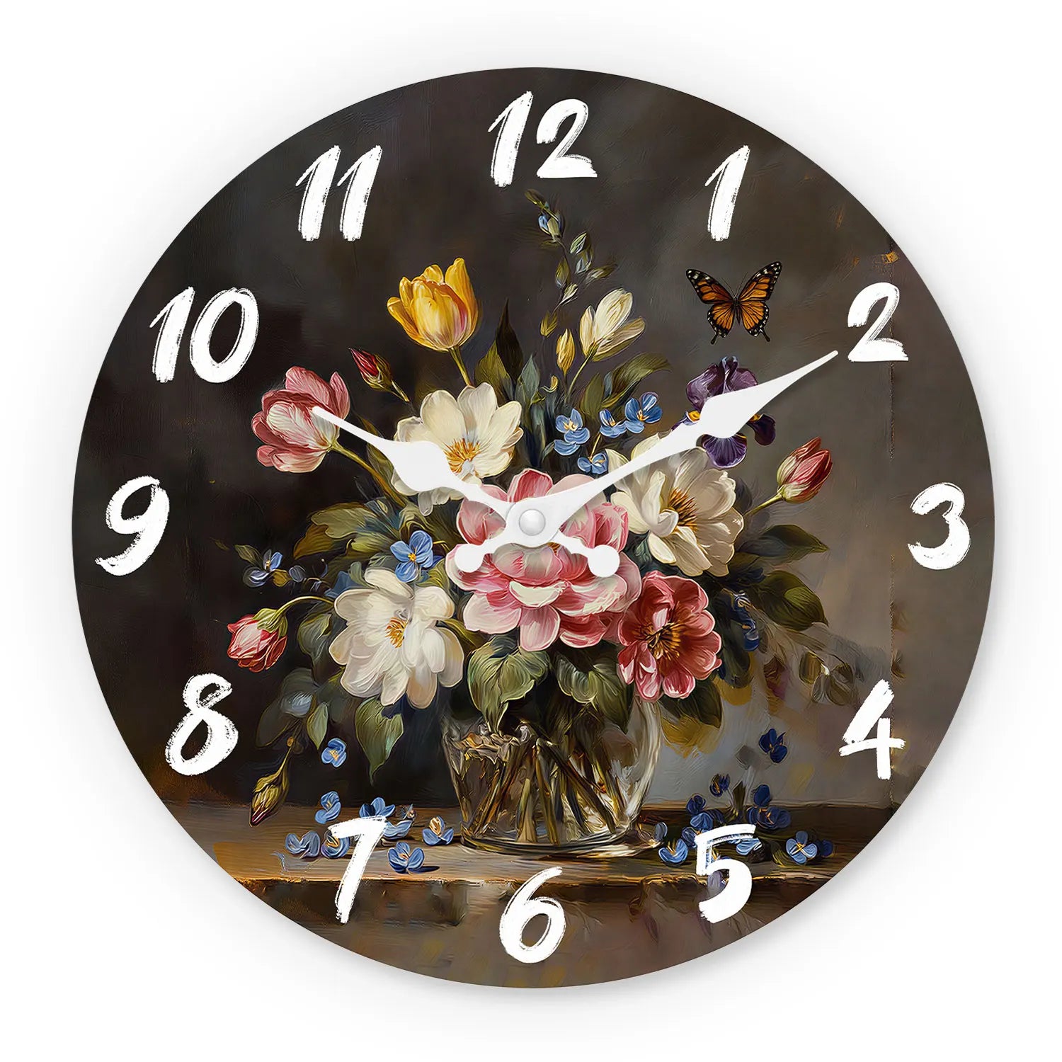 Floral Butterfly Wooden Wall Clock