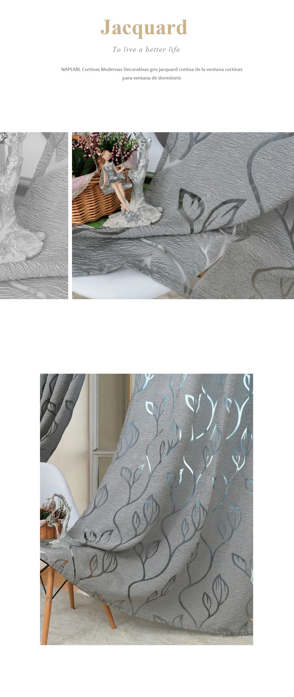 Grey Jacquard Curtains 1PC