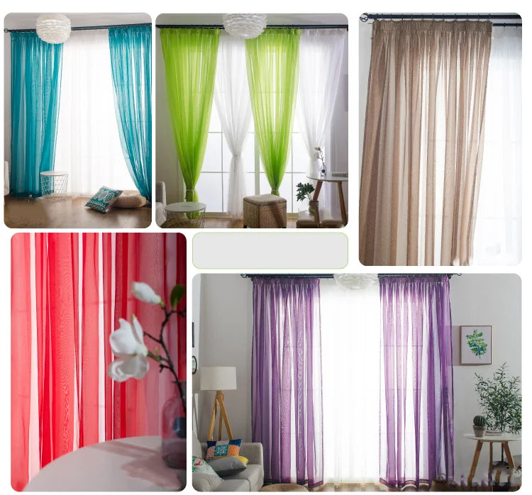 Solid Color Voile Sheer Tulle Curtains