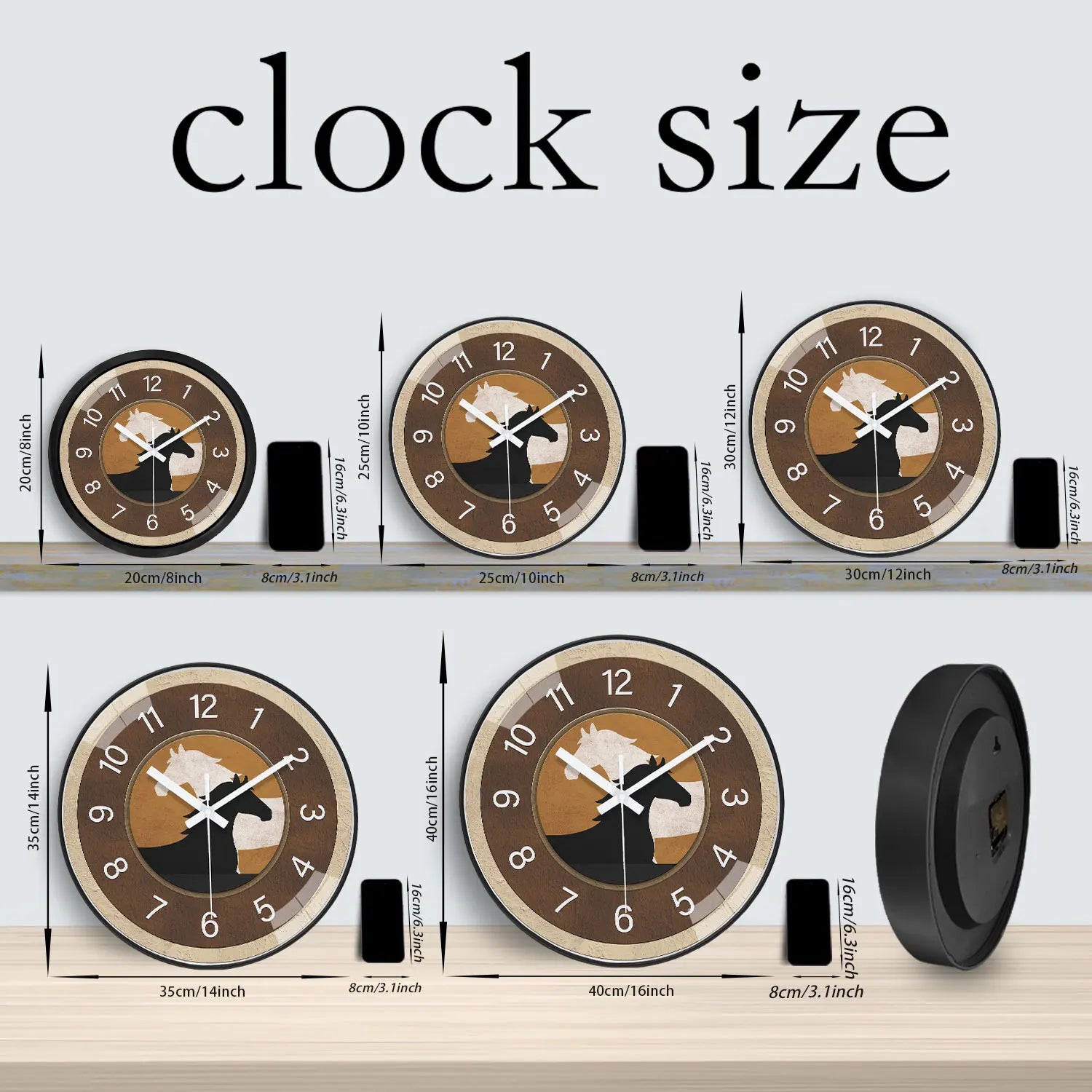 1 Brown Wall Clock, 8-12inch Round Silent