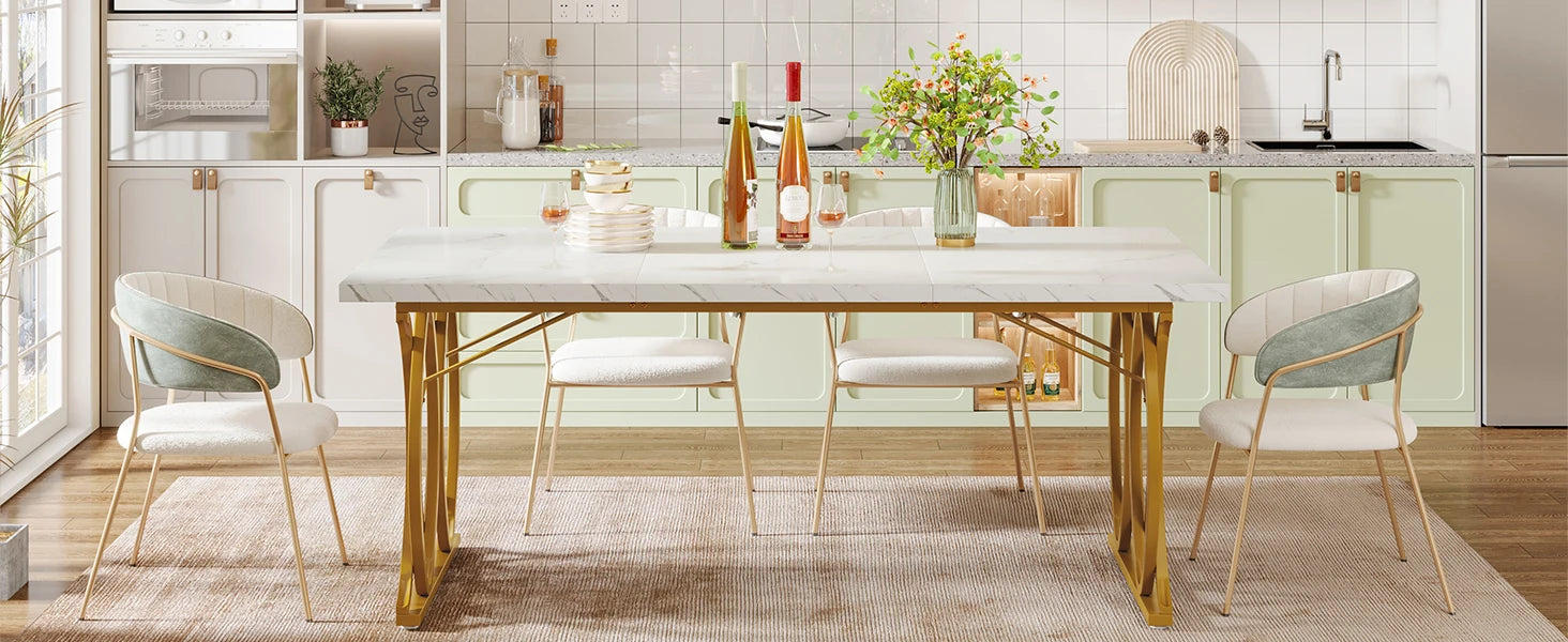 Dining Table with Faux Marble Table Top