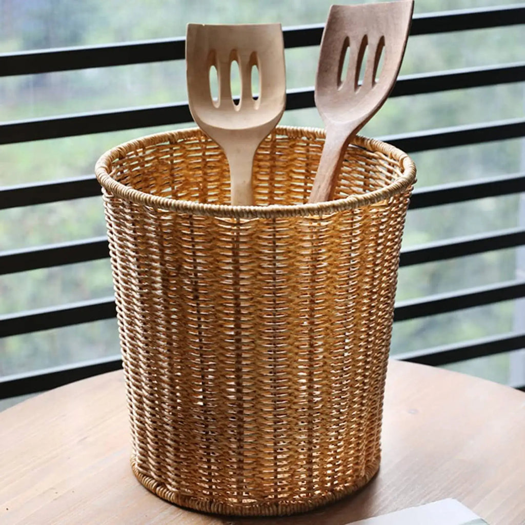 Woven Basket Trash Can Round Rattan