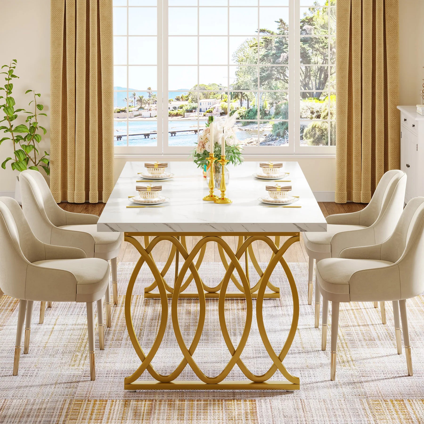 Dining Table with Faux Marble Table Top