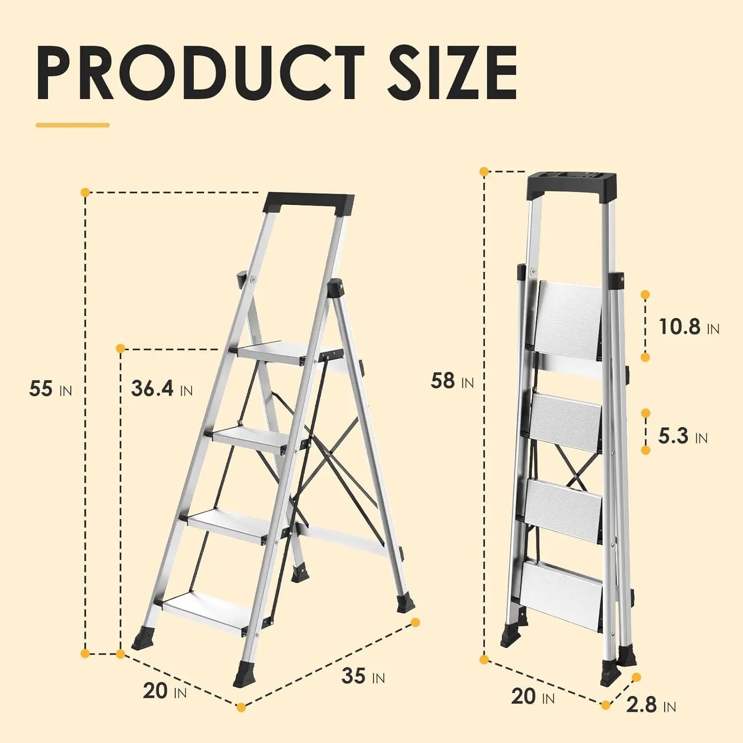 4 Step Ladder Aluminum Ladder with Tool Tray