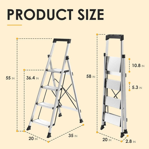 4 Step Ladder Aluminum Ladder with Tool Tray