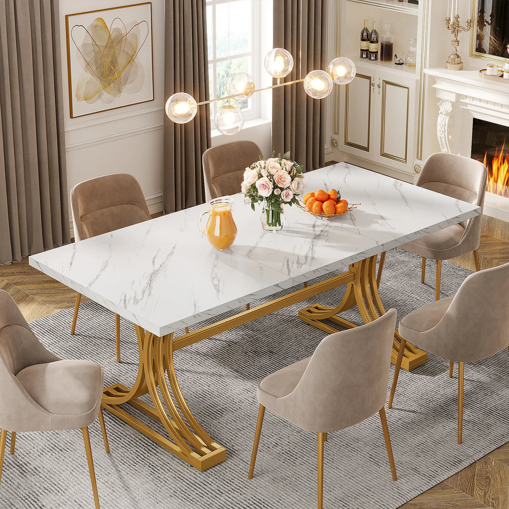 Dining Table with Faux Marble Table Top