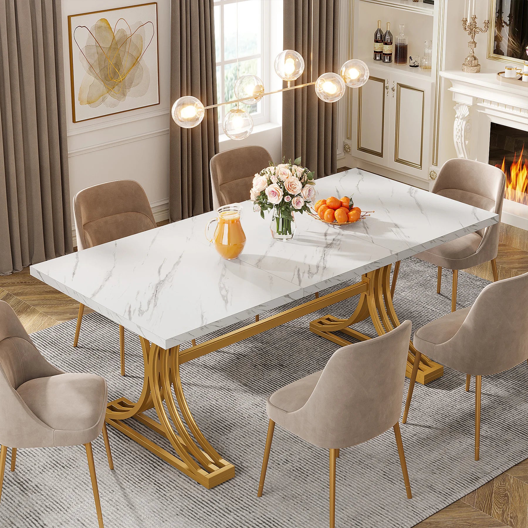 Dining Table with Faux Marble Table Top