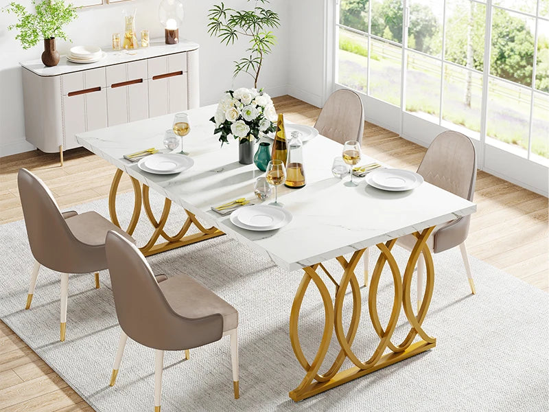 Dining Table with Faux Marble Table Top