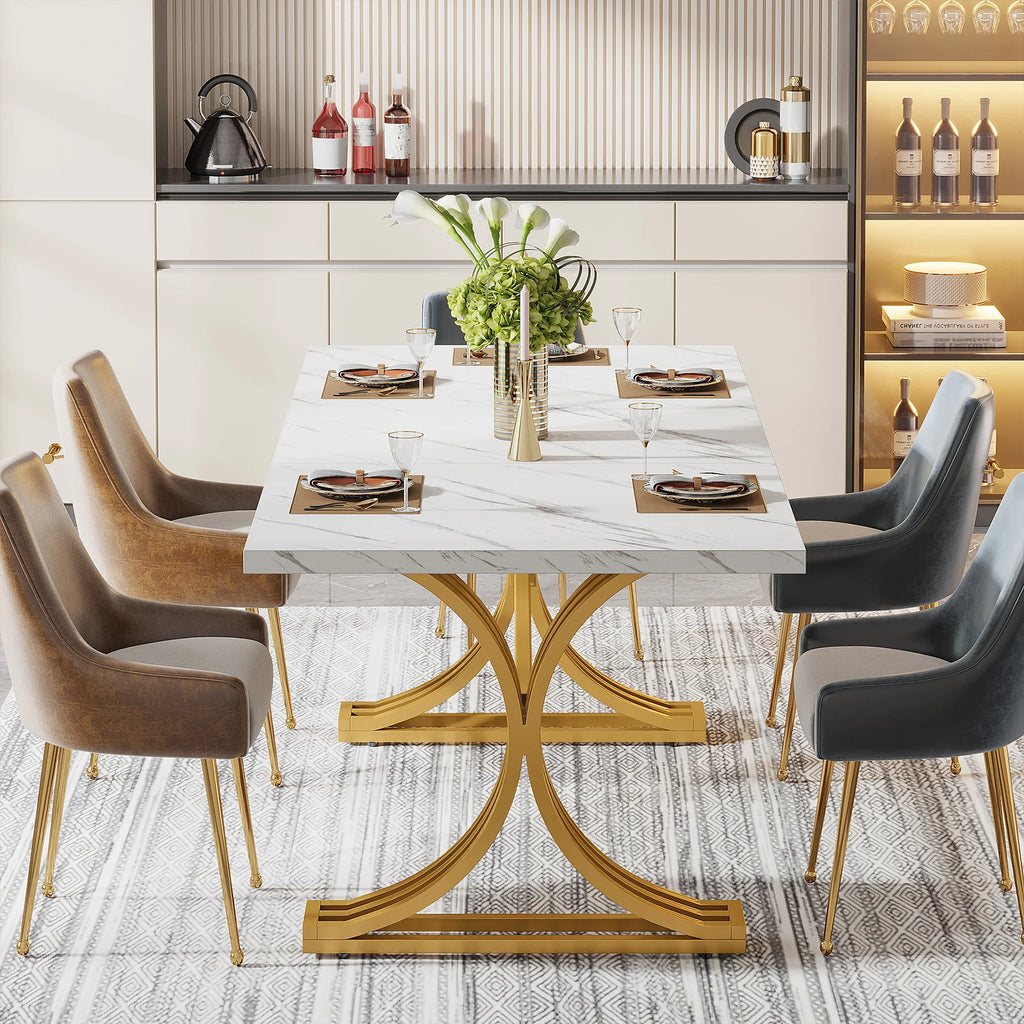 Dining Table with Faux Marble Table Top
