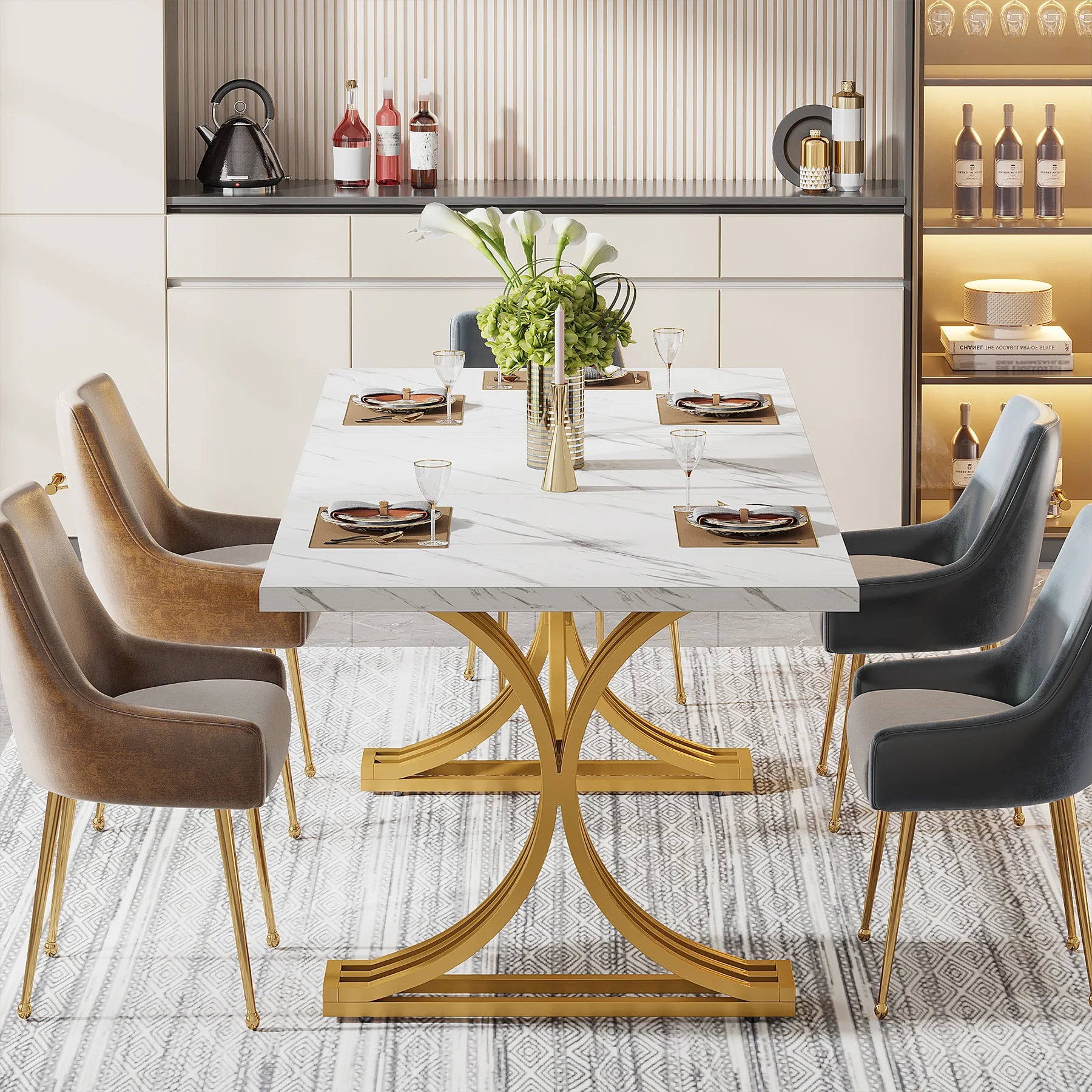 Dining Table with Faux Marble Table Top