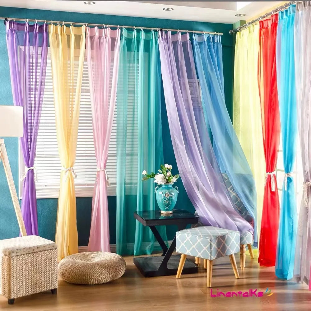 Solid Color Voile Sheer Tulle Curtains