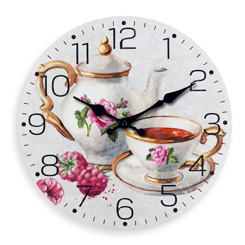 Teapot and Teacup Pattern Wooden Wall Clock