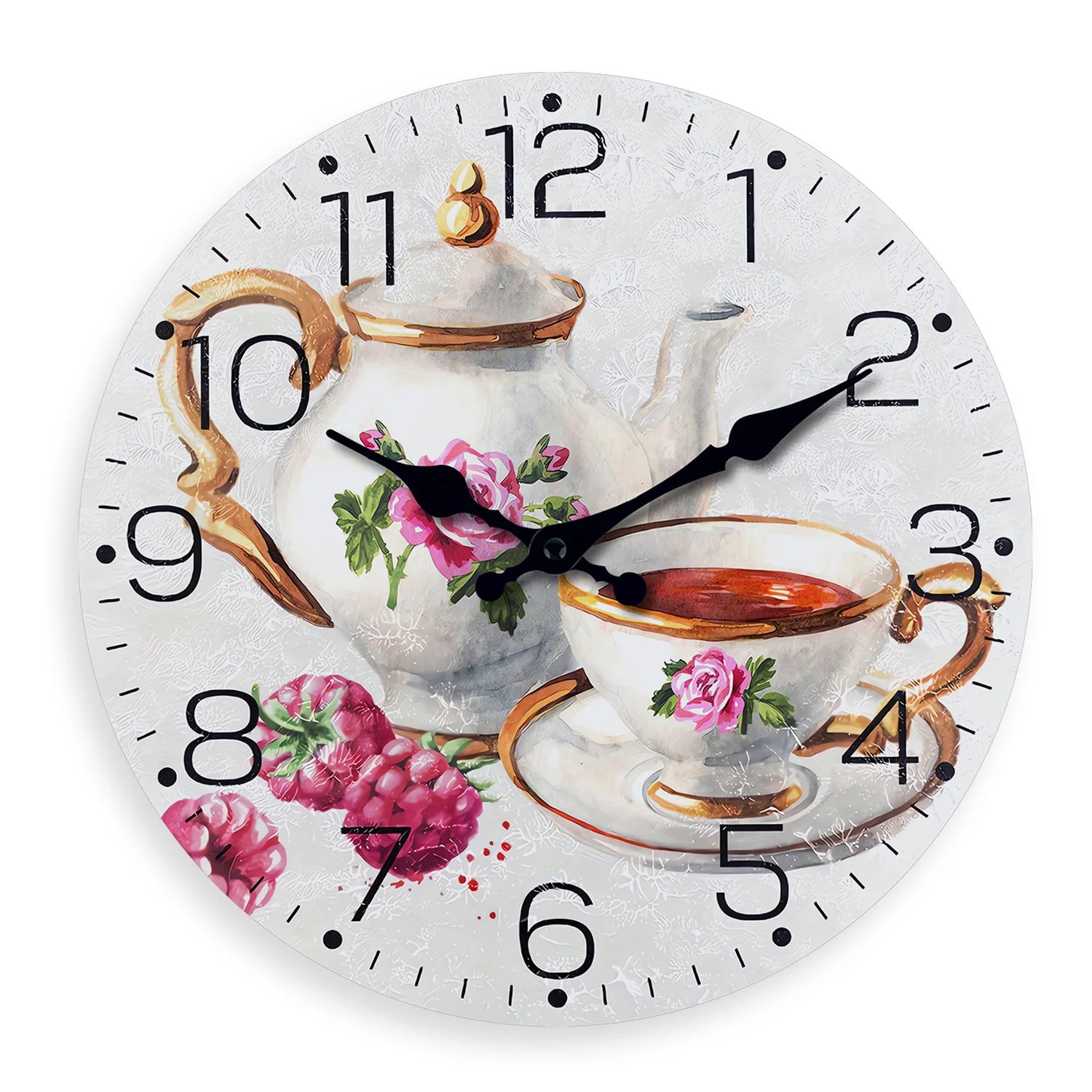 Teapot and Teacup Pattern Wooden Wall Clock